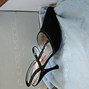 Stunning Philippe Model Black Slingback Pumps